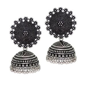 Round Silver Oxidised Handmade Brass Jhumka Earrings